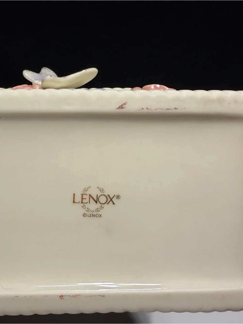 Lenox Ivory Porcelain Woven Basket Flowers & Butterfly Gold Trim Cottagecore